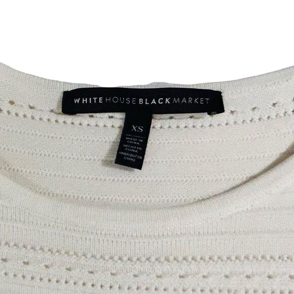 White House Black Market Bell Sleeve Top XS Ivory Pointelle Fabric Career EUC - Picture 8 of 11
